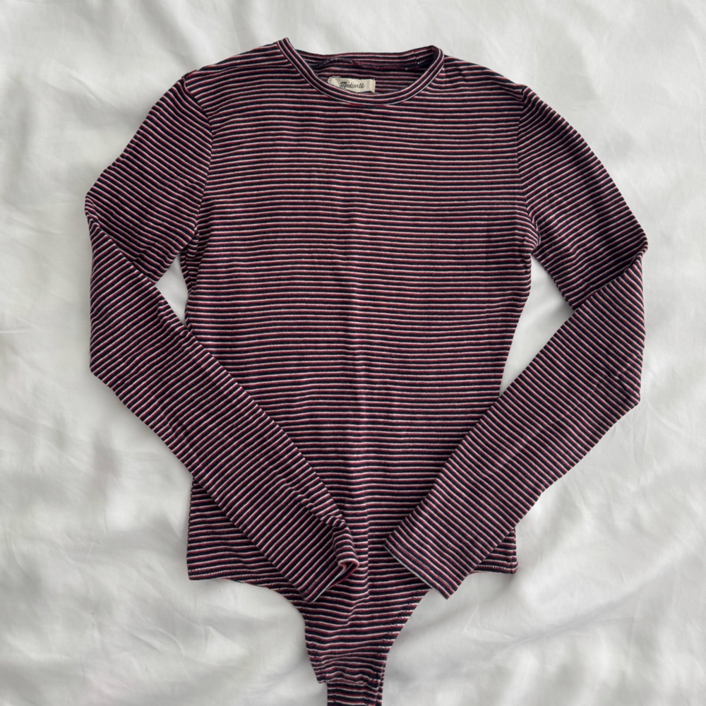 Madewell Striped Long Sleeve Bodysuit - red navy and white